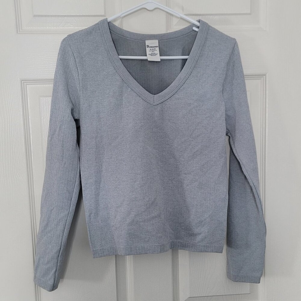 Kids girls grey textured striped long sleeve shirt - size XL 16/18